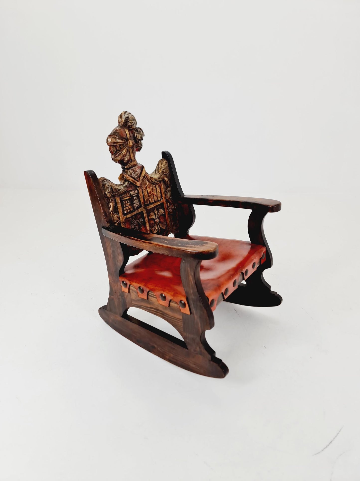 Antique Spanish solid Wood Rocking armchair hand -Carved , 1900s