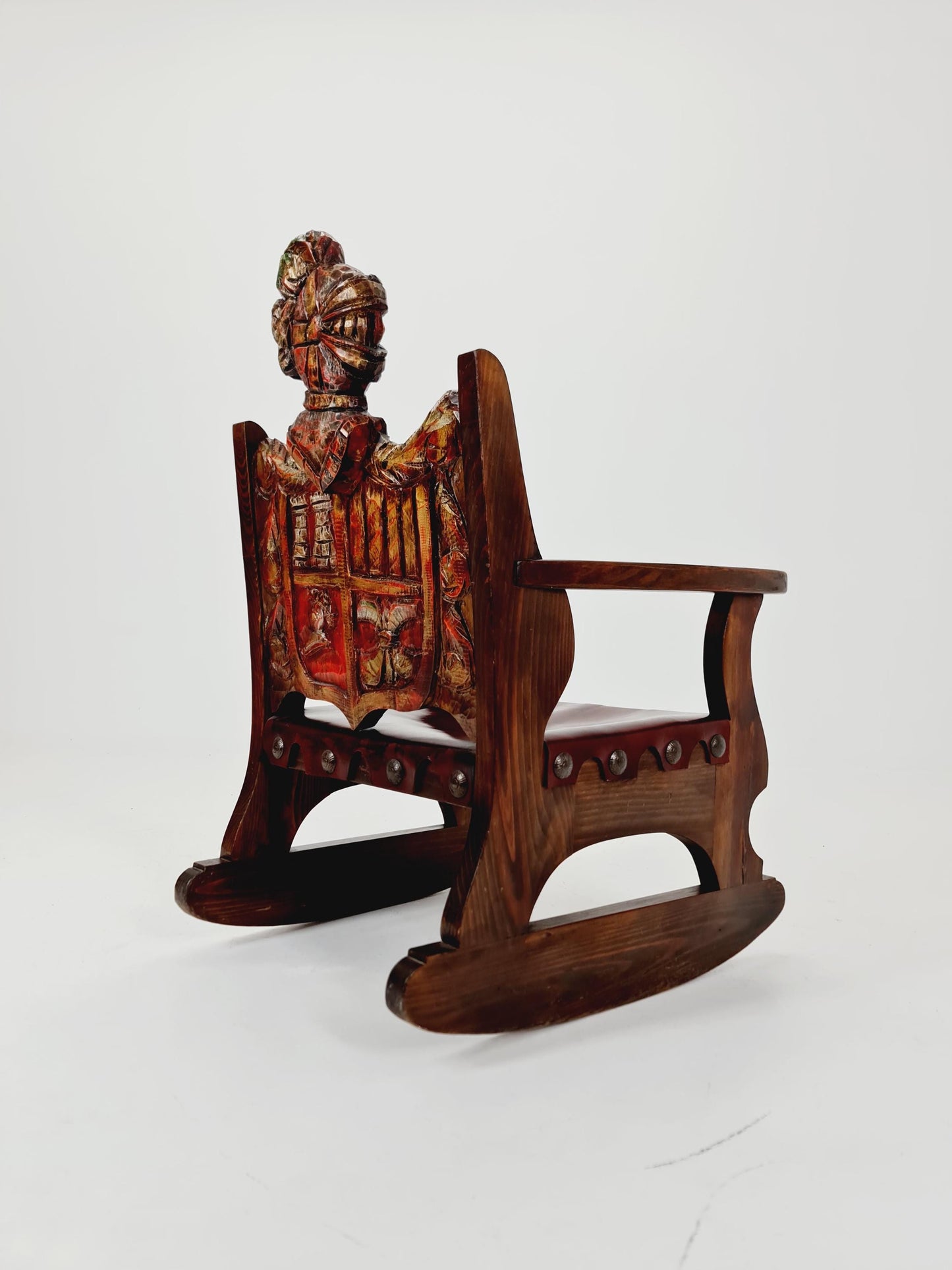 Antique Spanish solid Wood Rocking armchair hand -Carved , 1900s