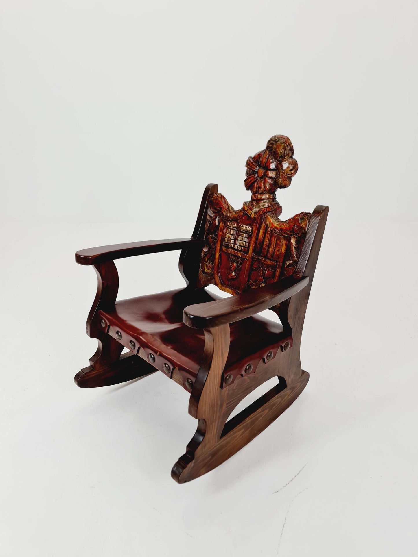 Antique Spanish solid Wood Rocking armchair hand -Carved , 1900s