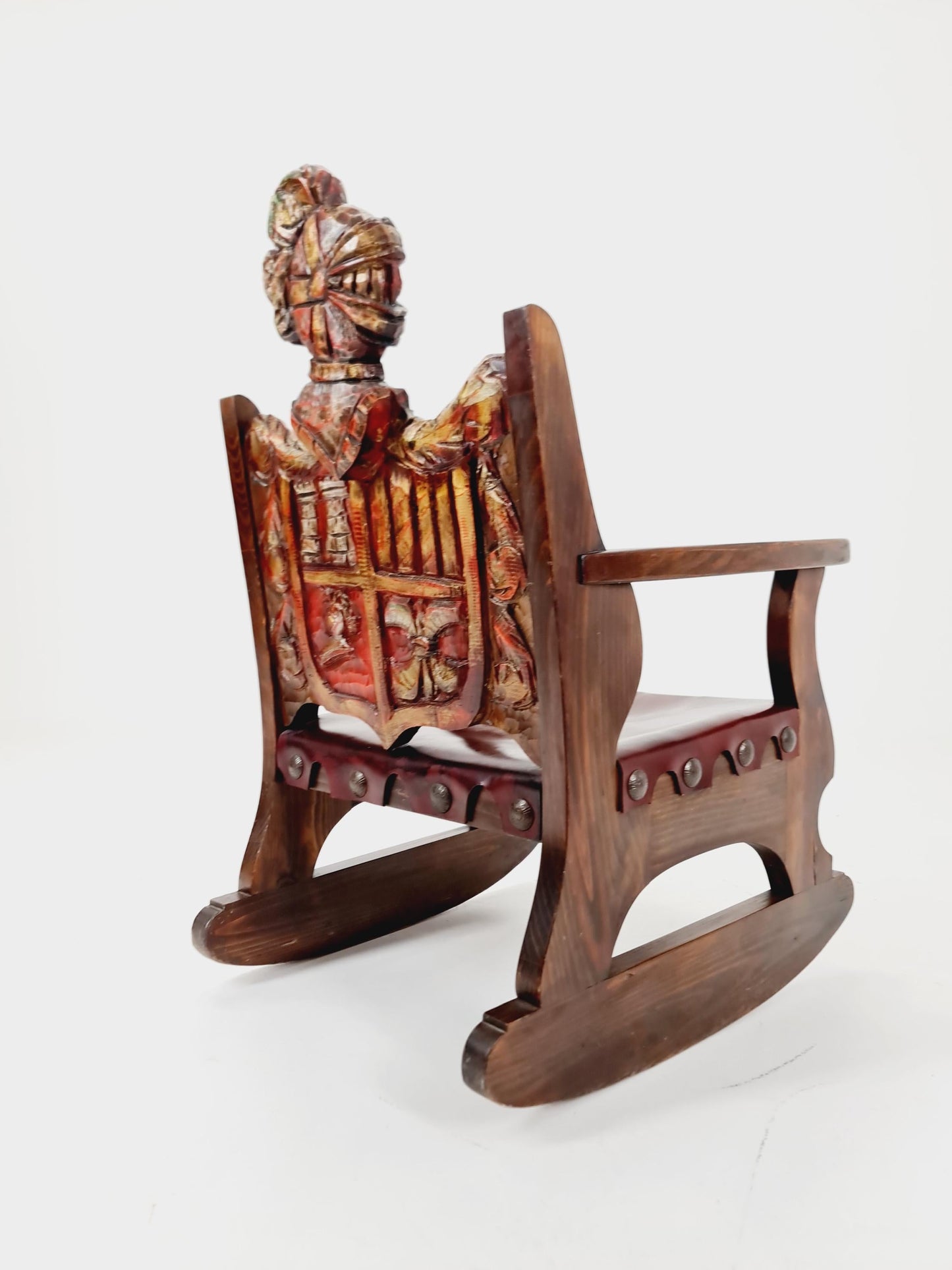 Antique Spanish solid Wood Rocking armchair hand -Carved , 1900s