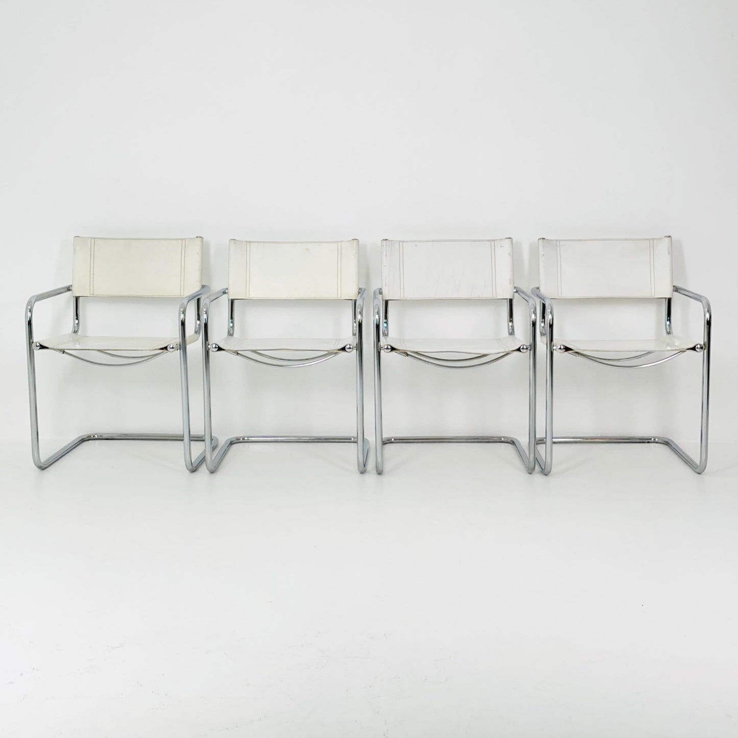 Set of 4 Centro Studi white arm chairs by Mart Stam & Marcel Breuer for Fasem italy, 1980s