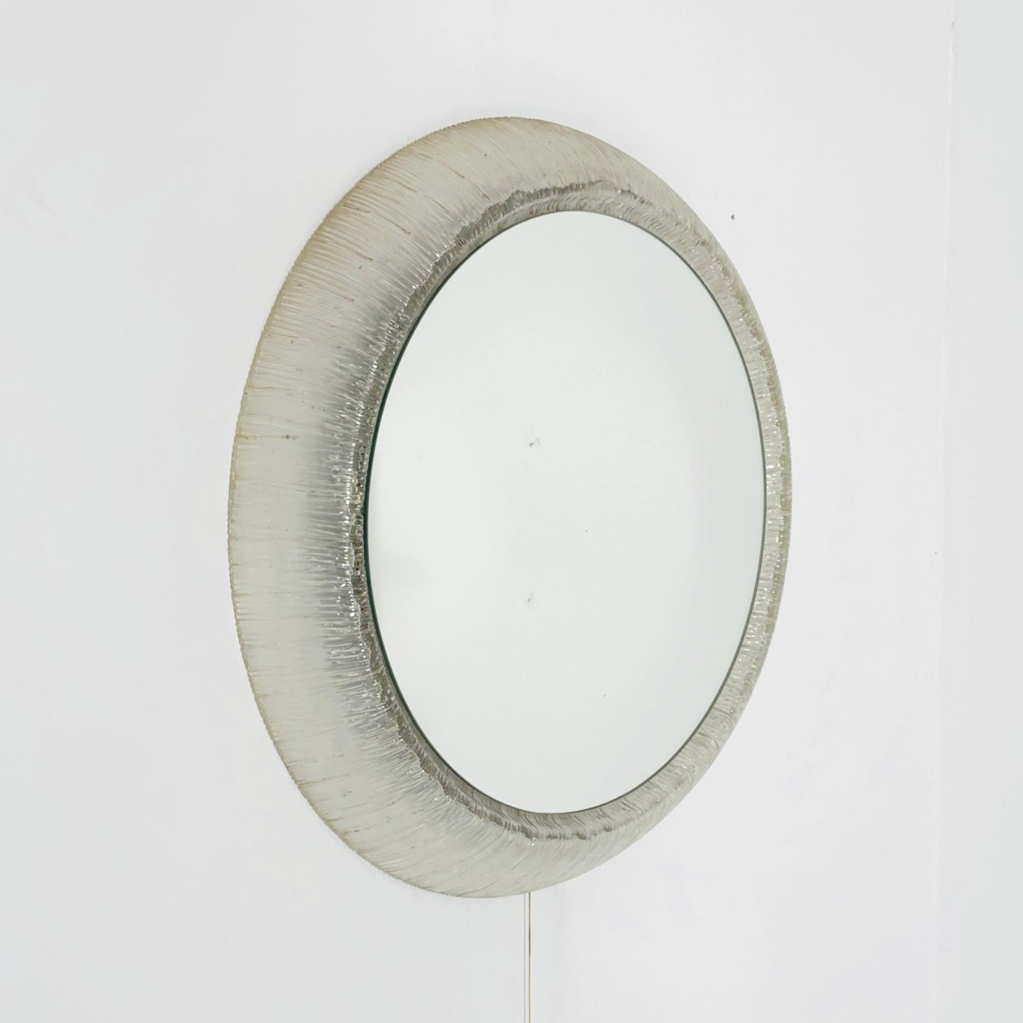 Mid century Large Round mirror with lighting & plexiglass edge 1960s