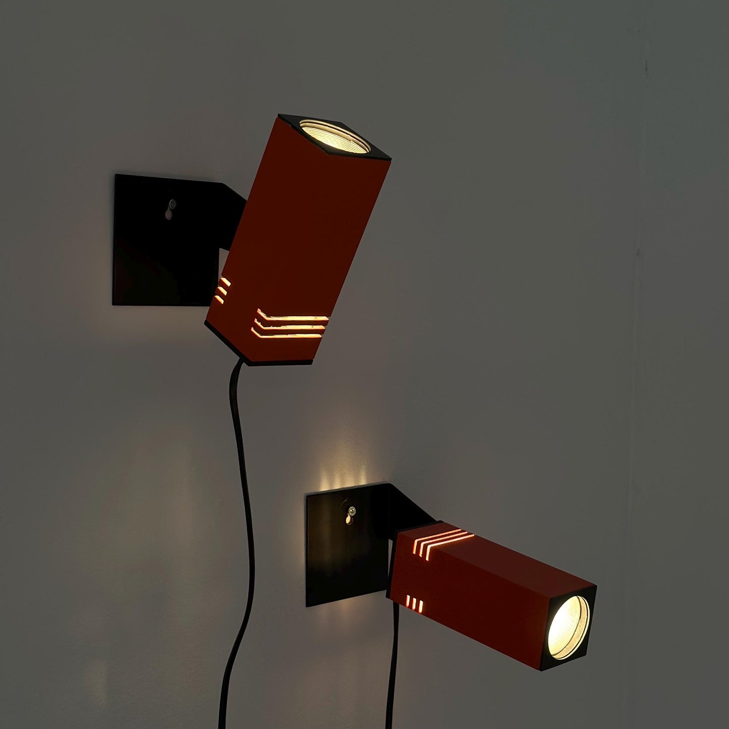 set of 2 mid century Spaceage orange and Black Metal Wall Lamp from Brilliant-Leuchten, 1970s Germany