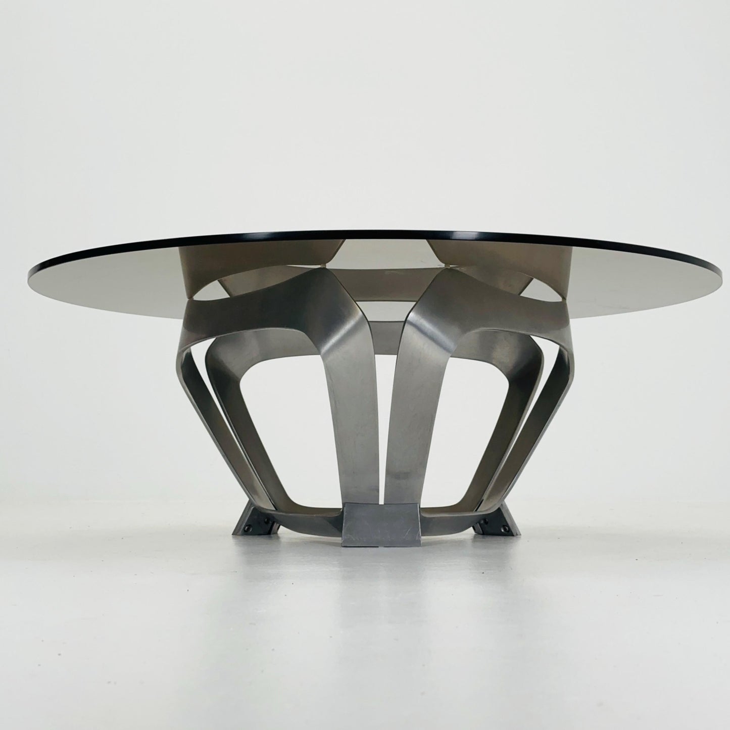 Mid Century Aluminum & Smoked Glass Coffee Table by Knut Hesterberg for Ronald Schmitt, Germany, 1970s