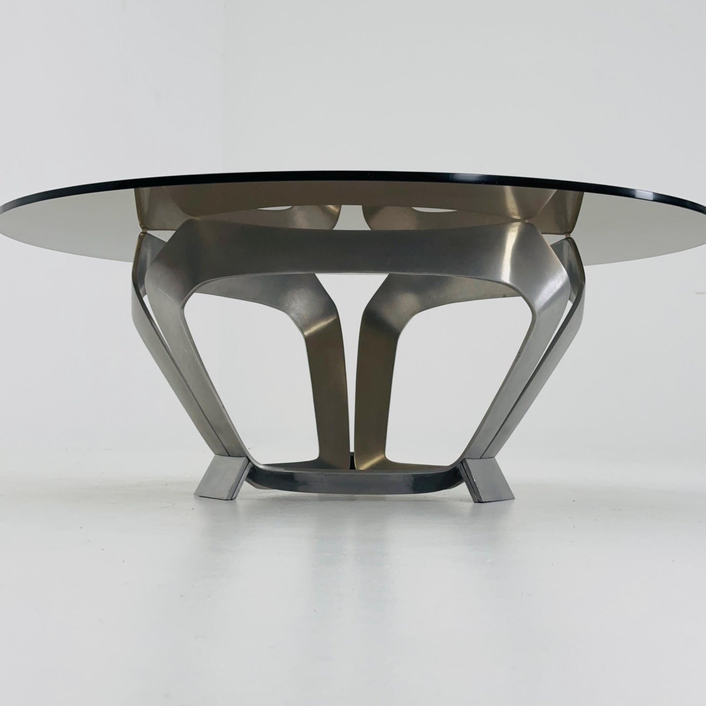 Mid Century Aluminum & Smoked Glass Coffee Table by Knut Hesterberg for Ronald Schmitt, Germany, 1970s