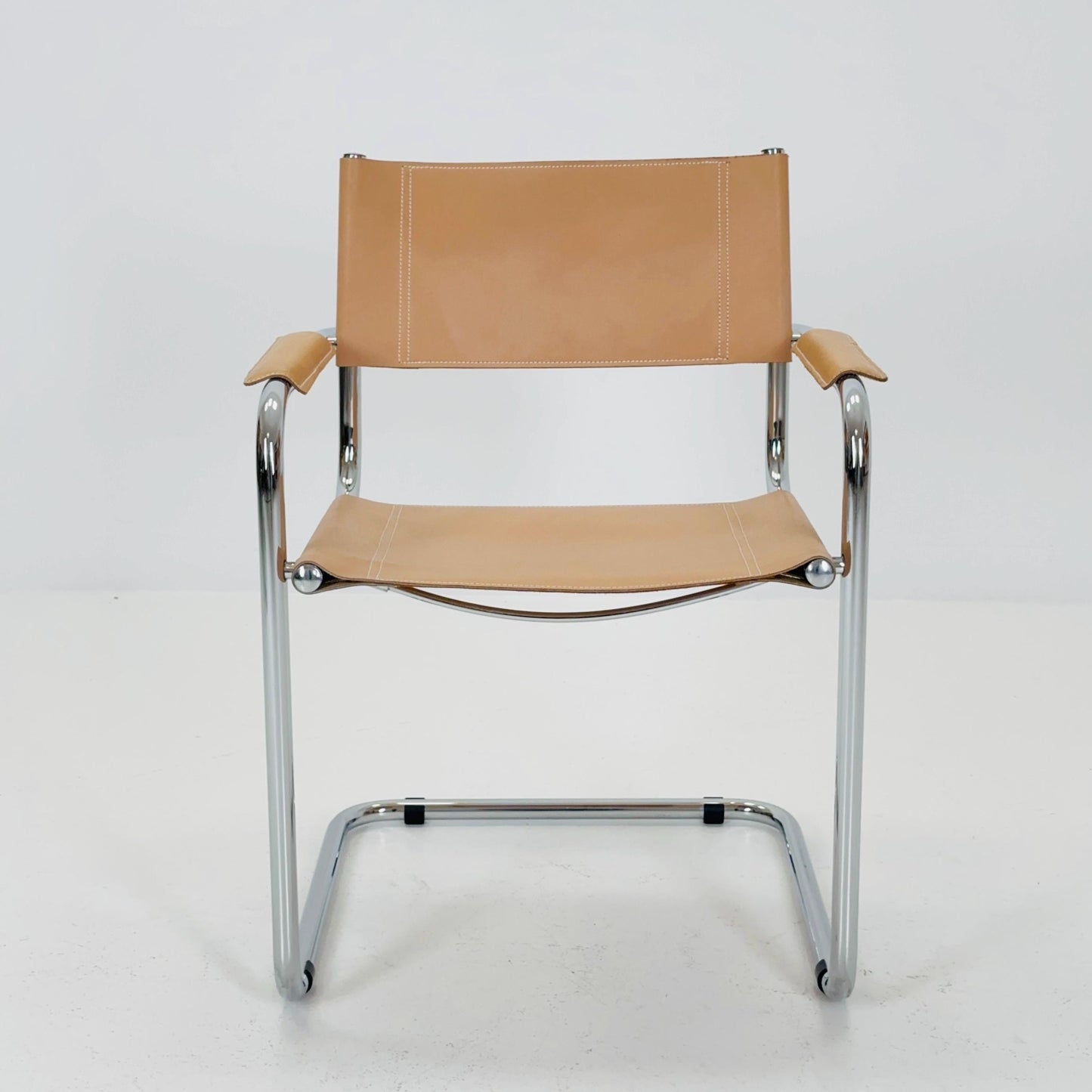 Mid-Century Bauhaus Tan leatheer Armchair by Centro Studio Italy, 1980s