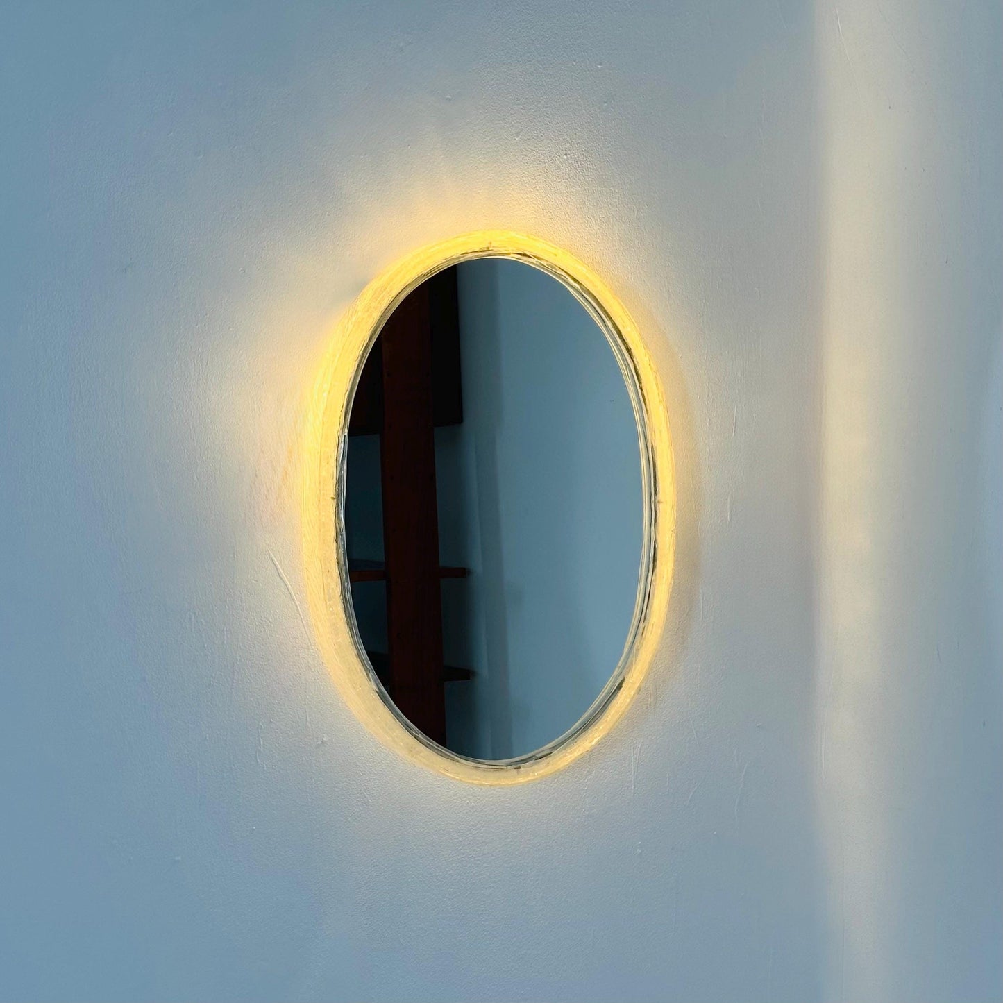 Mid-Century Large Oval Backlit Mirror by Rudolf Zimmermann for Bamberg, Germany, 1970s