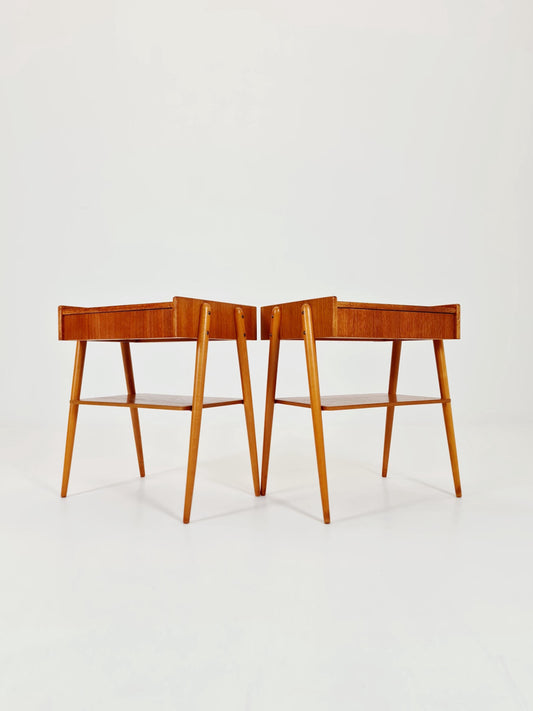 Pair of Swedish Midcentury Teak Vintage Side table/ Bedside table/ Night stand by Carlström & Co, 1960s