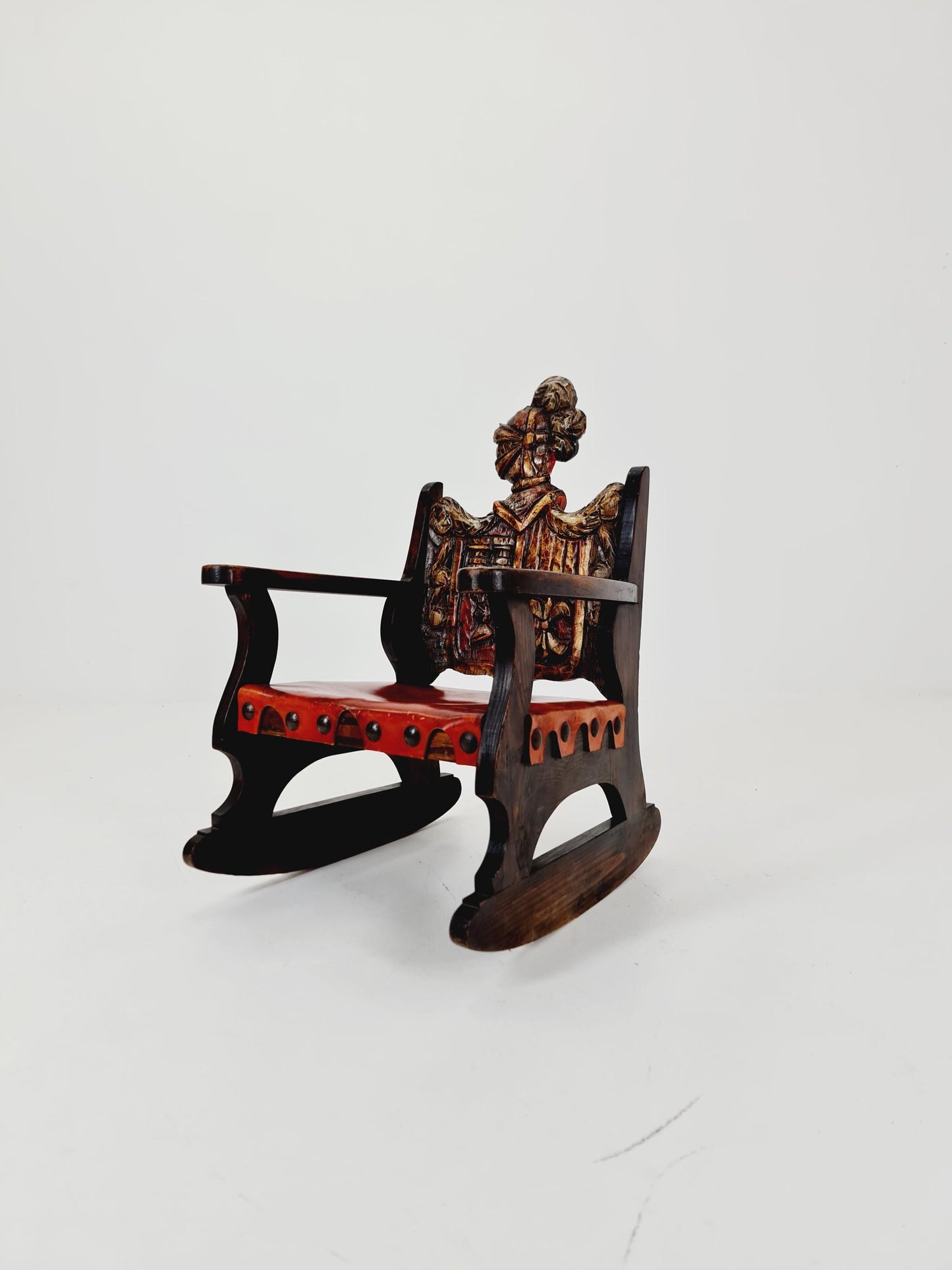 Antique Spanish solid Wood Rocking armchair hand -Carved , 1900s