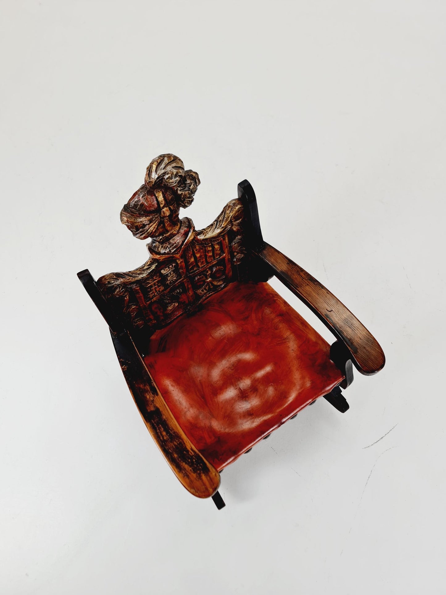 Antique Spanish solid Wood Rocking armchair hand -Carved , 1900s