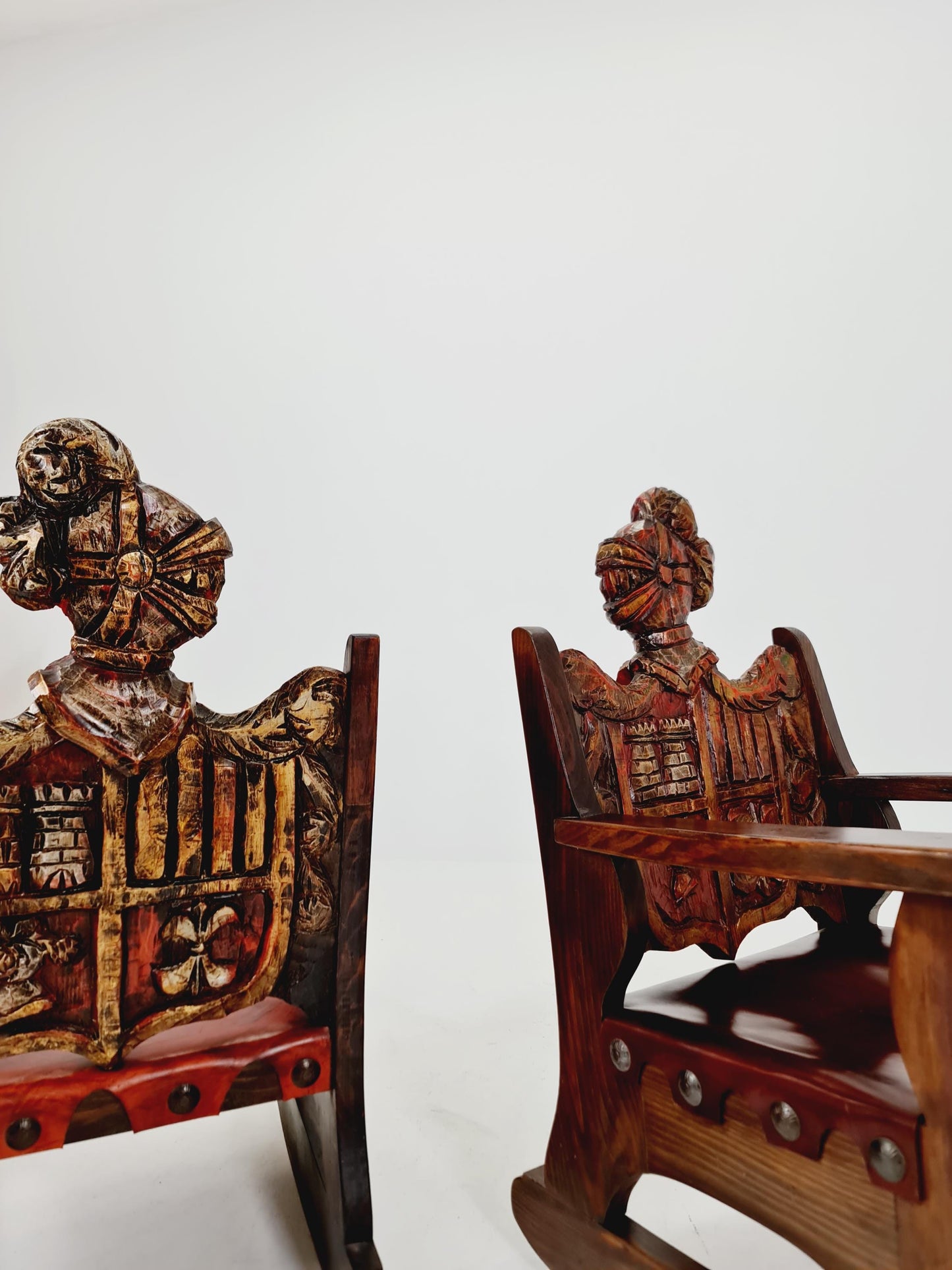 Antique Spanish solid Wood Rocking armchair hand -Carved , 1900s