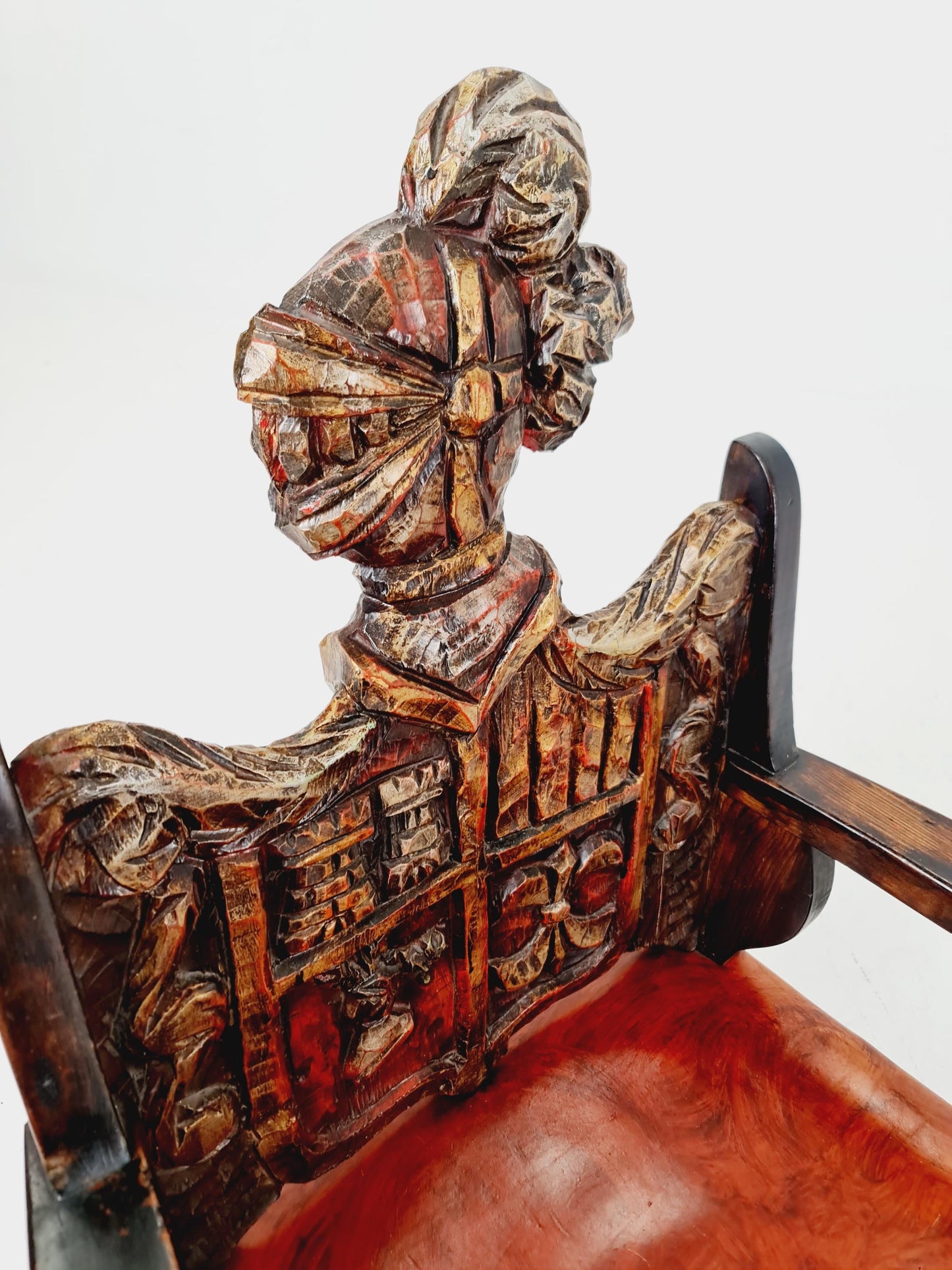 Antique Spanish solid Wood Rocking armchair hand -Carved , 1900s