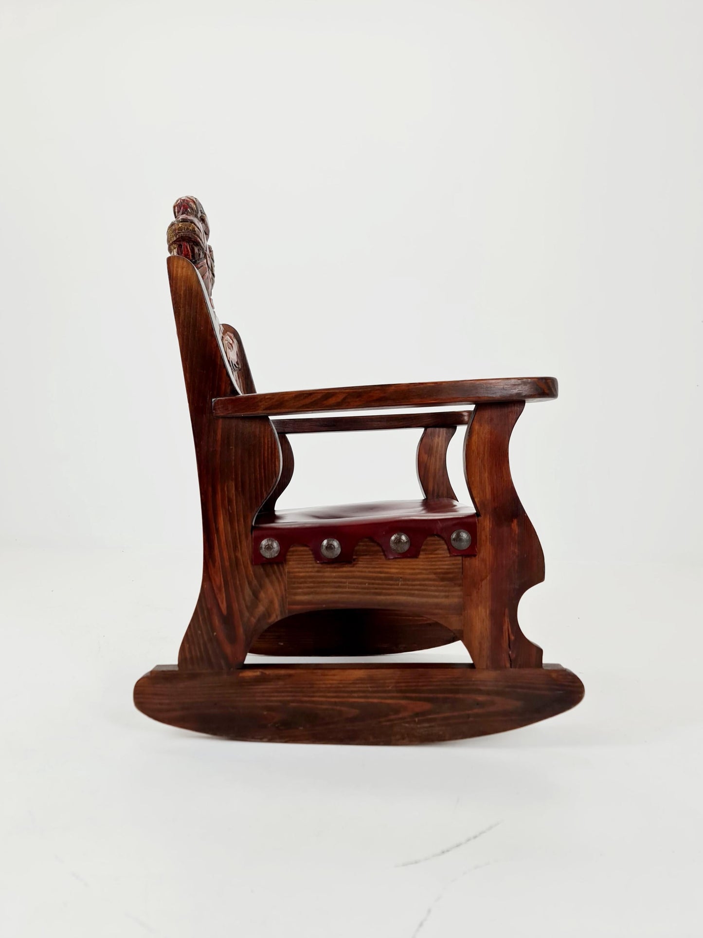 Antique Spanish solid Wood Rocking armchair hand -Carved , 1900s