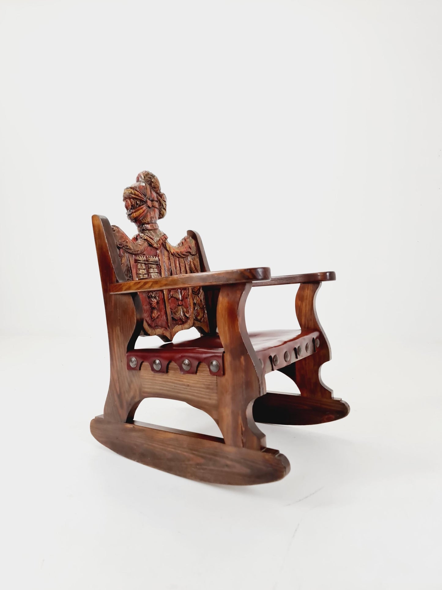 Antique Spanish solid Wood Rocking armchair hand -Carved , 1900s
