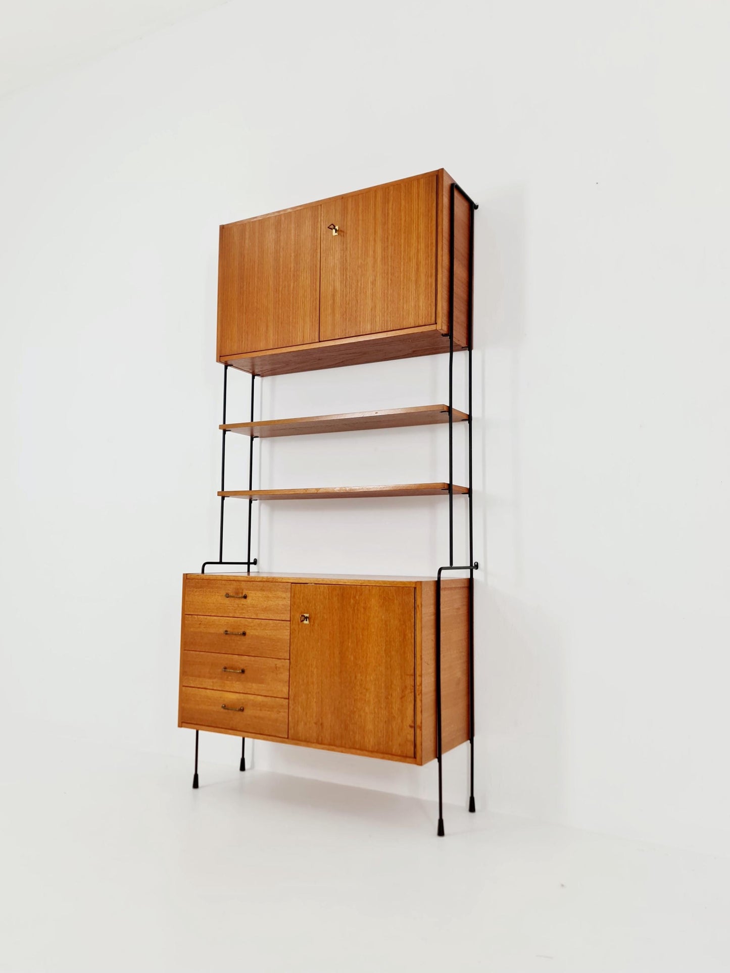 Mid century Teak wall shelving unit by Hilker for Omnia, Germany, 1960s