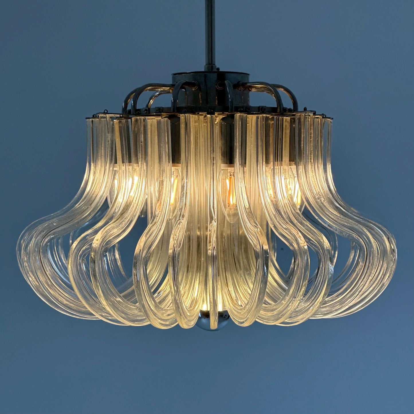 Rare Mid-Century Modern Crystal Glass & Chrome Chandelier by Cari Zalloni for Bakalowits, Austria, 1960s