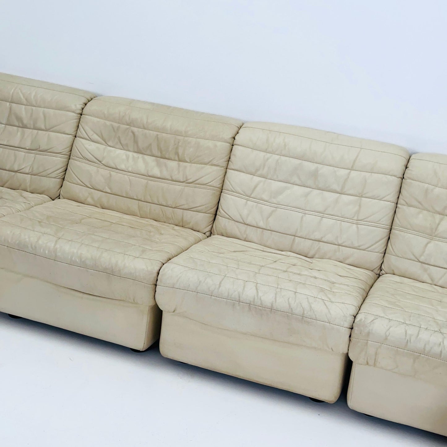 Mid Century Modular Sofa Set in beige Leather, 1980s Germany