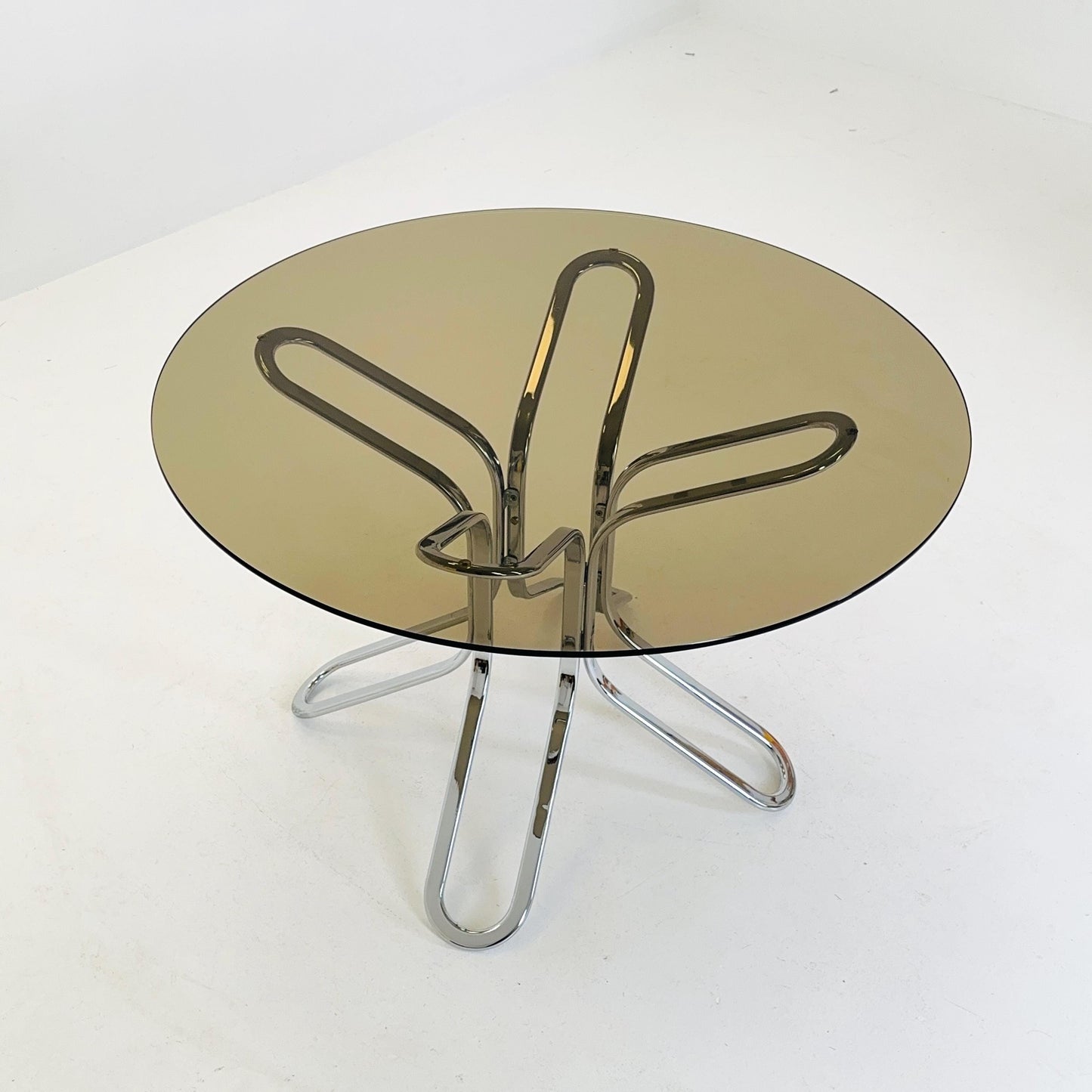 Mid-Century Chrome Dining Table by Gastone Rinaldi for Rima, Italy 1980s – Smoked Glass, Bauhaus Design