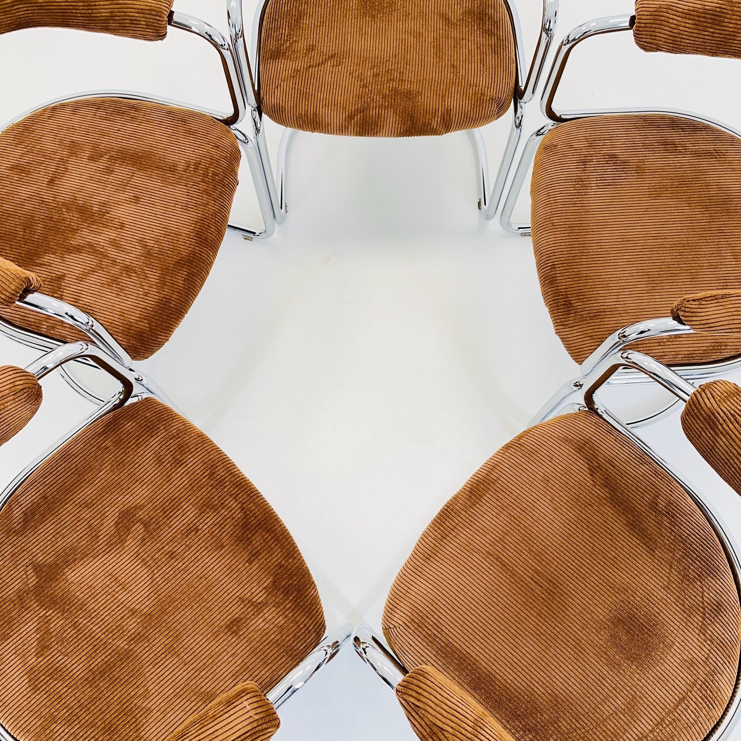 1 of 5 Mid Century Cognac velvet Dining armchair by Giotto Stoppino, Italy, 1970s