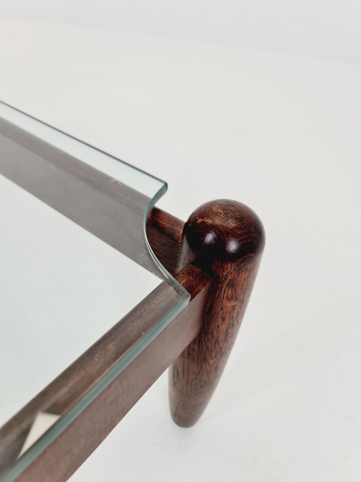 Vintage Brutalist Oak wood and glass coffee table 1960s