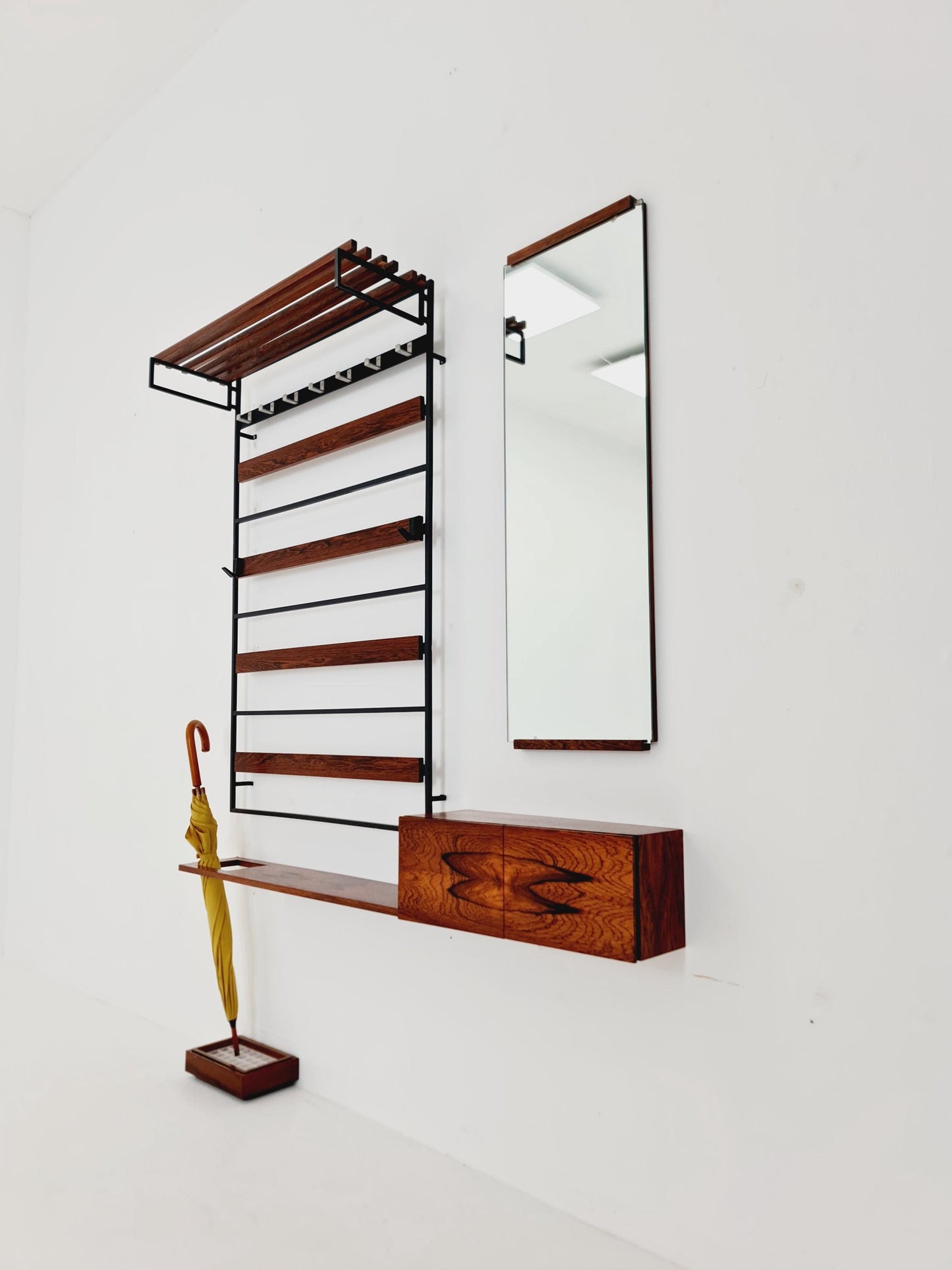 Germany Mid Century Rosewood wardrobe Set coat rack/ hallway wall wardrobe/ With Mirorr, Flor Cabinet 1960s