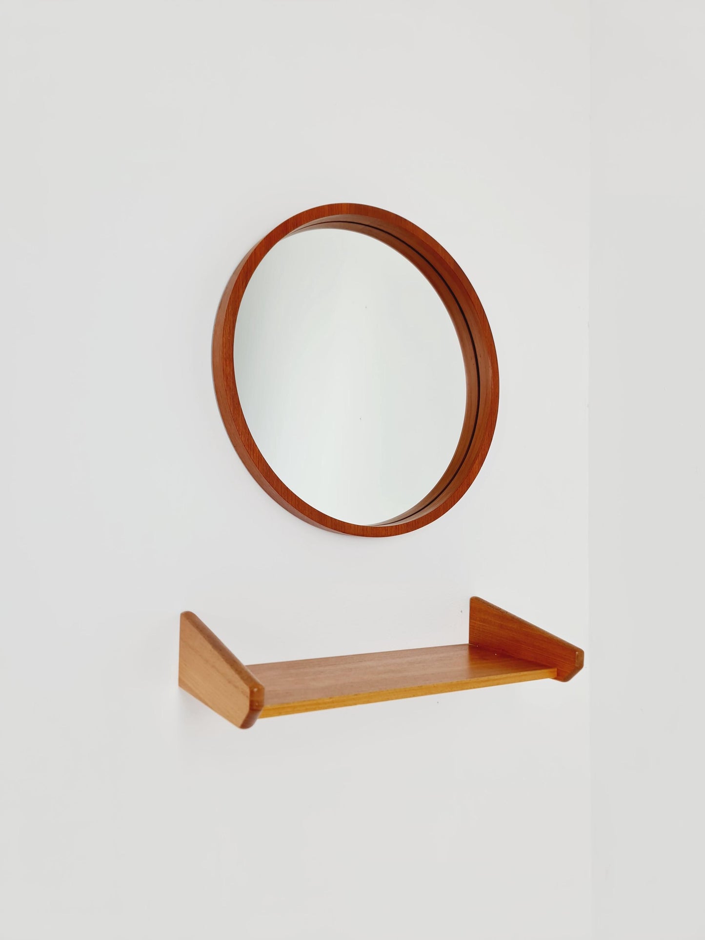Mid Century teak Danish teak Mirror with teak shelf , 60s