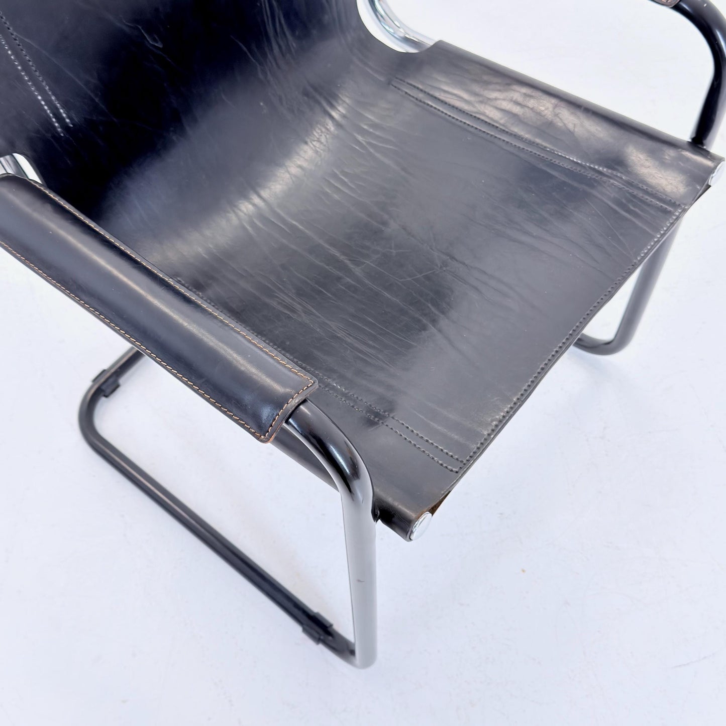 Mid Century Bauhaus MG5 Visitor Chair in Black Leather by Mart Stam & Marcel Breuer for Matteo Grassi, 1970s