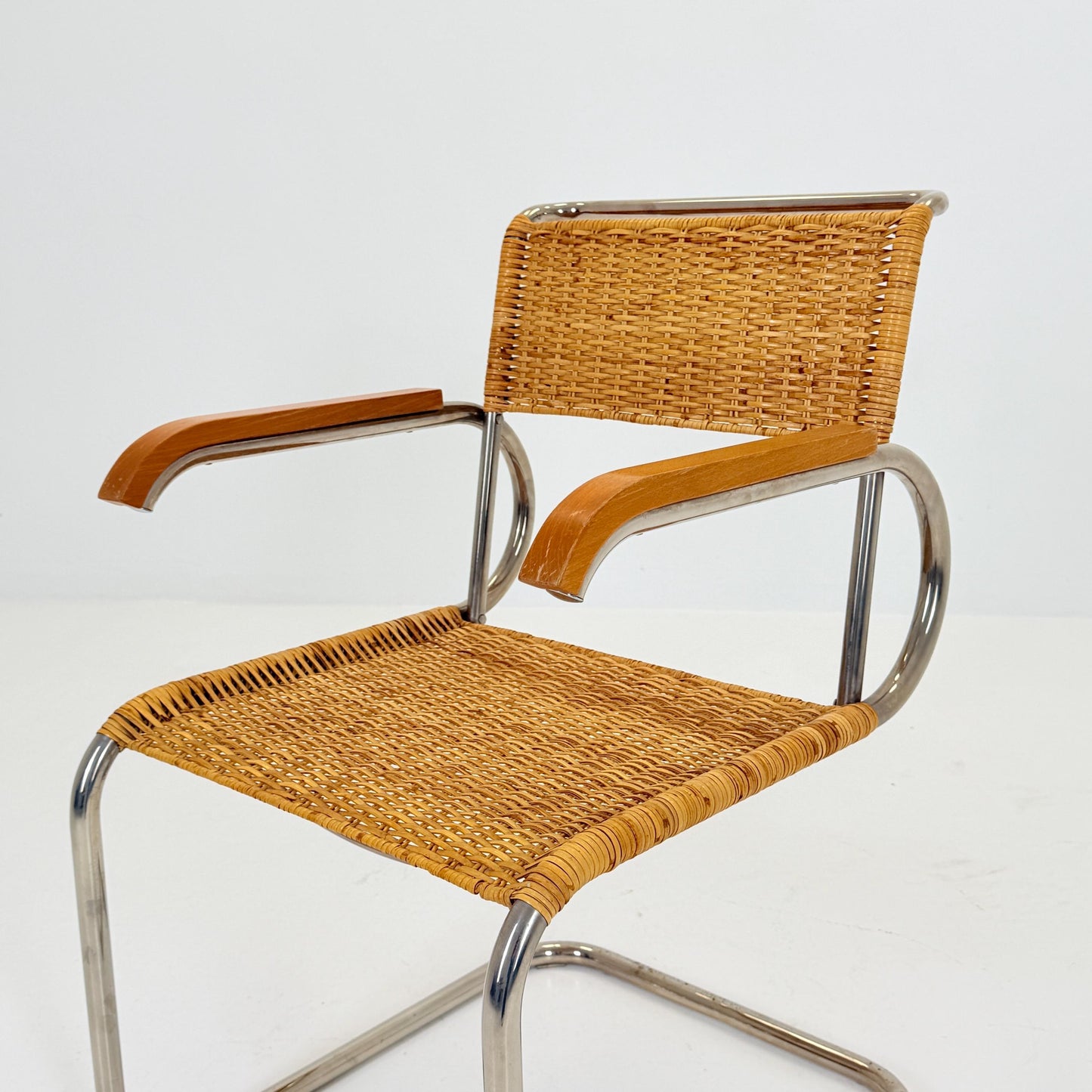 1 of 3 Mid century Cantilever D40 Rattan armchair for Marcel Breuer By Tecta Germany 1980s