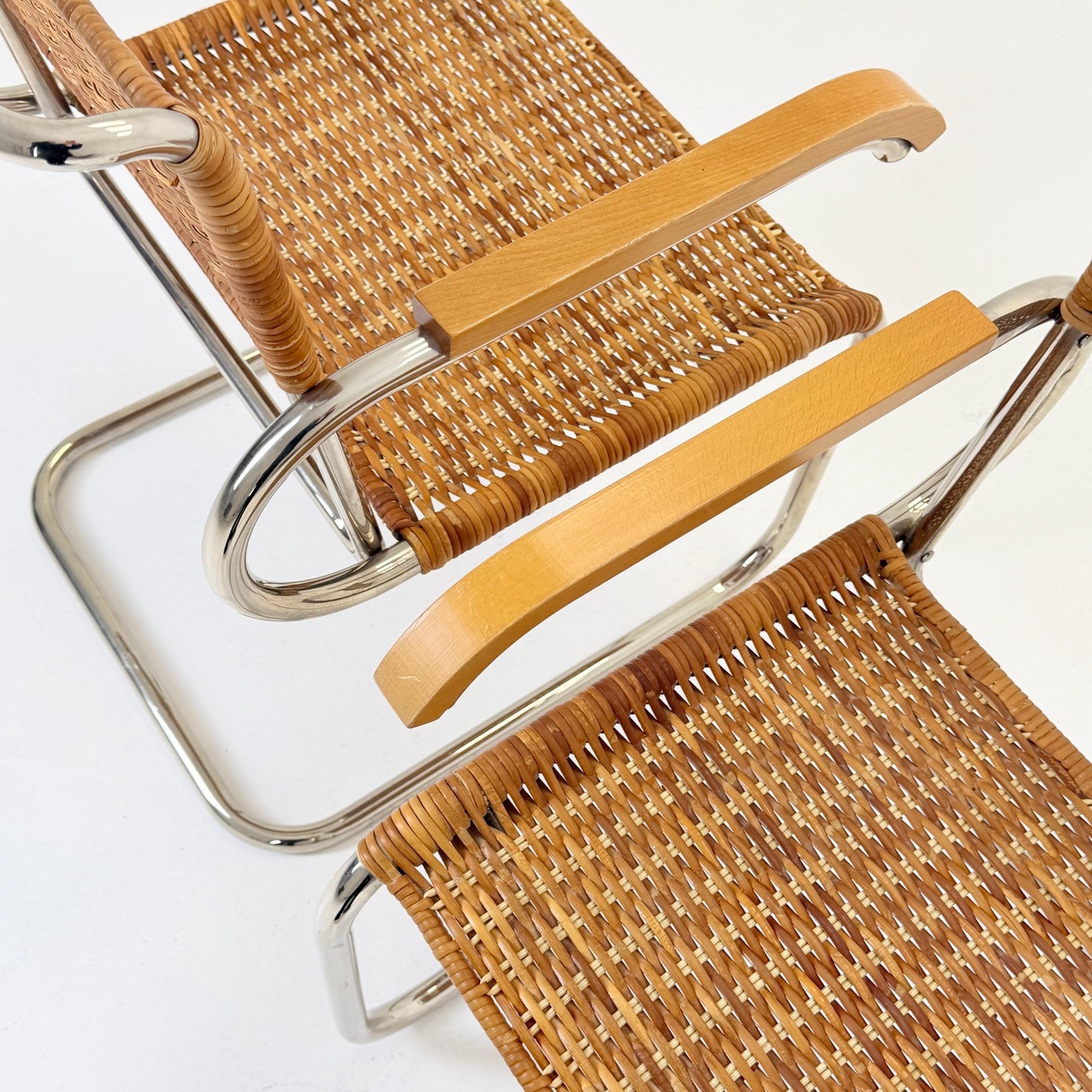 set of 2 Mid century Cantilever D40 Rattan armchairs for Marcel Breuer By Tecta Germany 1980s