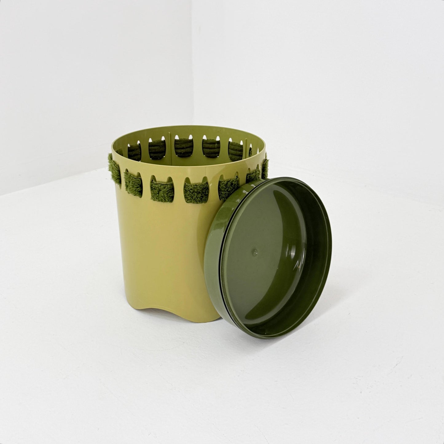 Mid century green laundry basket- Strom by EMSA, West German stool with storage space, Space Age stool 1970s