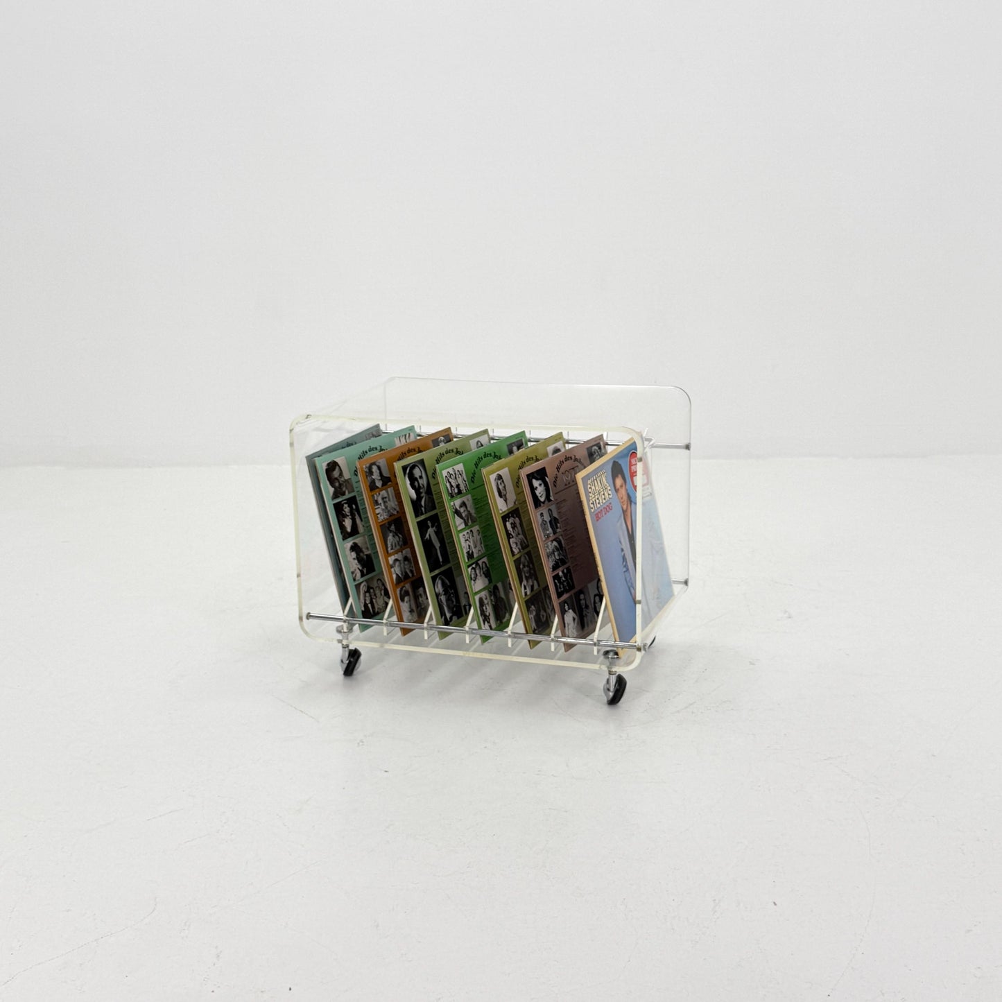 Space age Smoked Plexiglass vinyl storage /Trolley by Michel Dumas for Roche Bobois 1970s