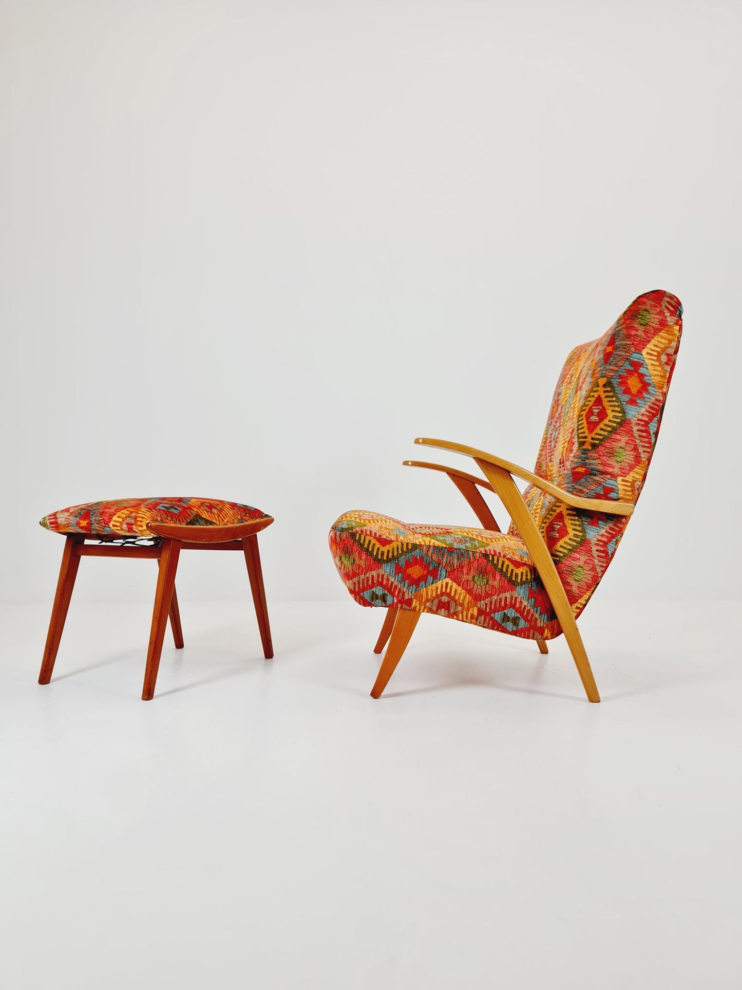 Rare Midcentury German club lounge chair, with ottoman 1940s