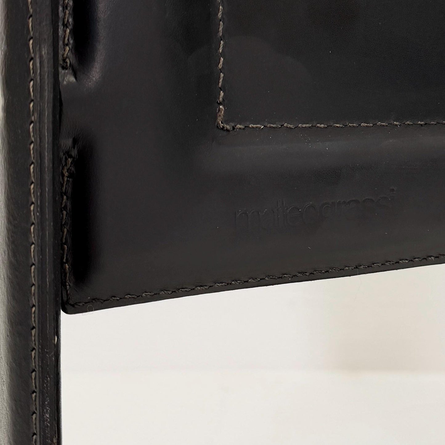 Set of 8 Mid-Century Italian “Korium” KM1 Black Leather Armchair by Tito Agnoli for Matteo Grassi, 1970s Italy