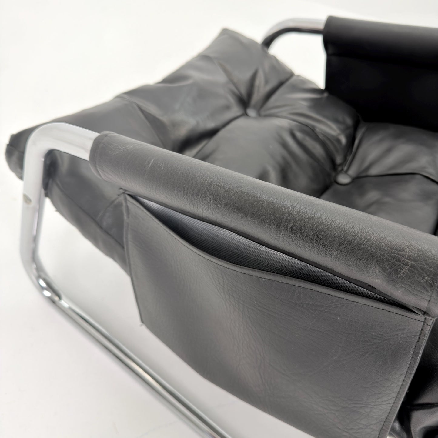 Rare Mid century black leather lounge chair By Gillis Lundgren Ikea Hoss Sweden 1970s