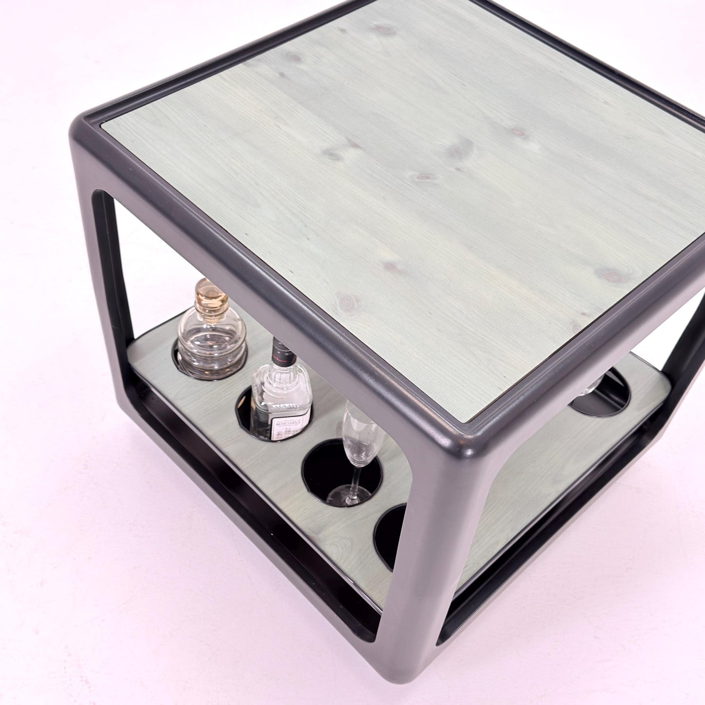 Rare Space Age Cube Bar Cart, by Horn 1970s Germany – Vintage Club Würfel Bar Table, Black & Green