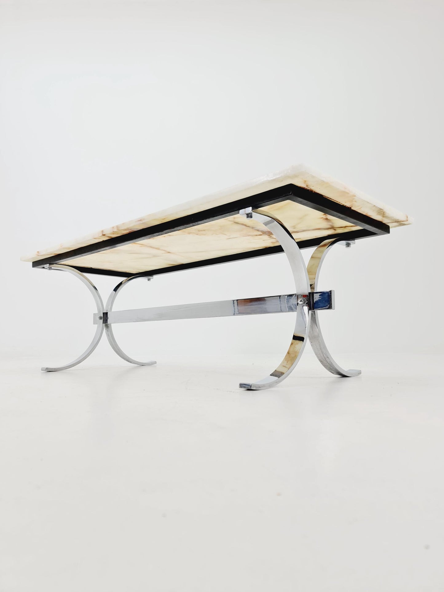 Mid-Century Modern Onyx and Chrome Coffee Table 1970s