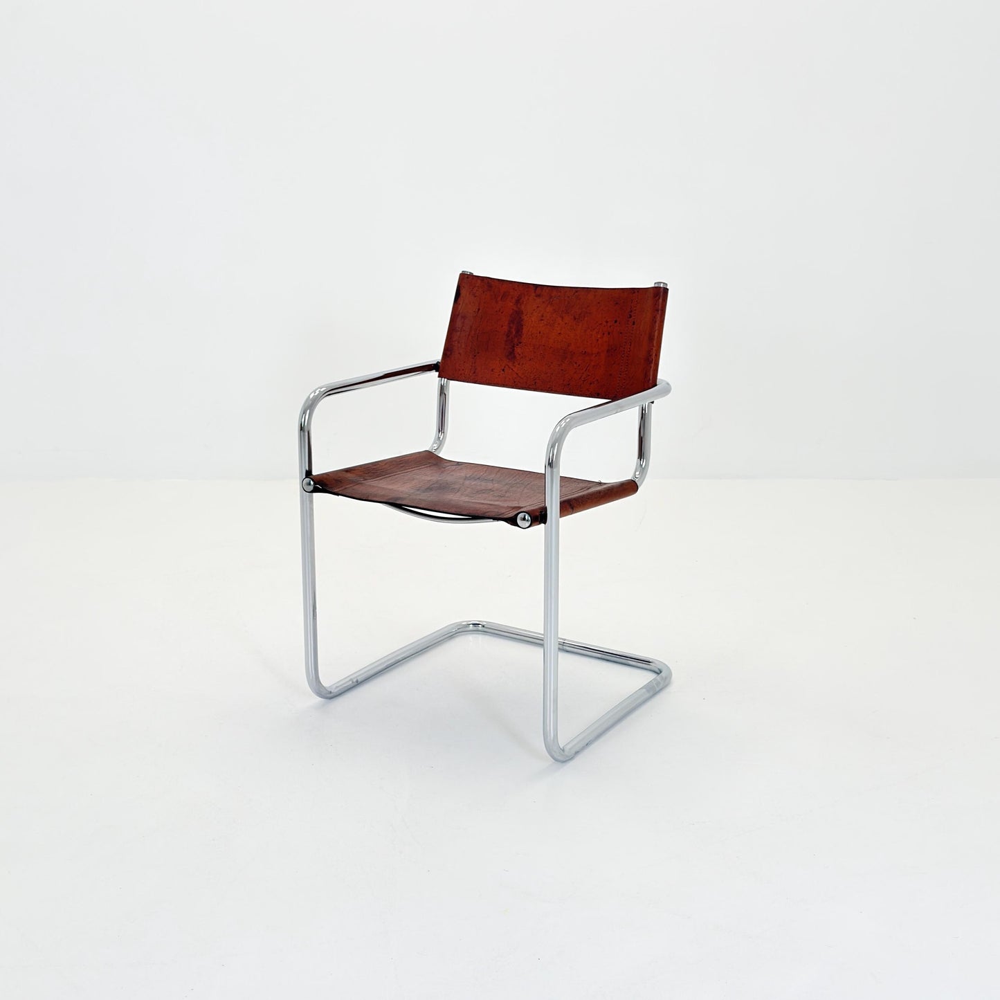 1 of 3 Vintage Model S34 Cognac Saddle Leather Dining Chairs by Mart Stam & Marcel Breuer 1980s