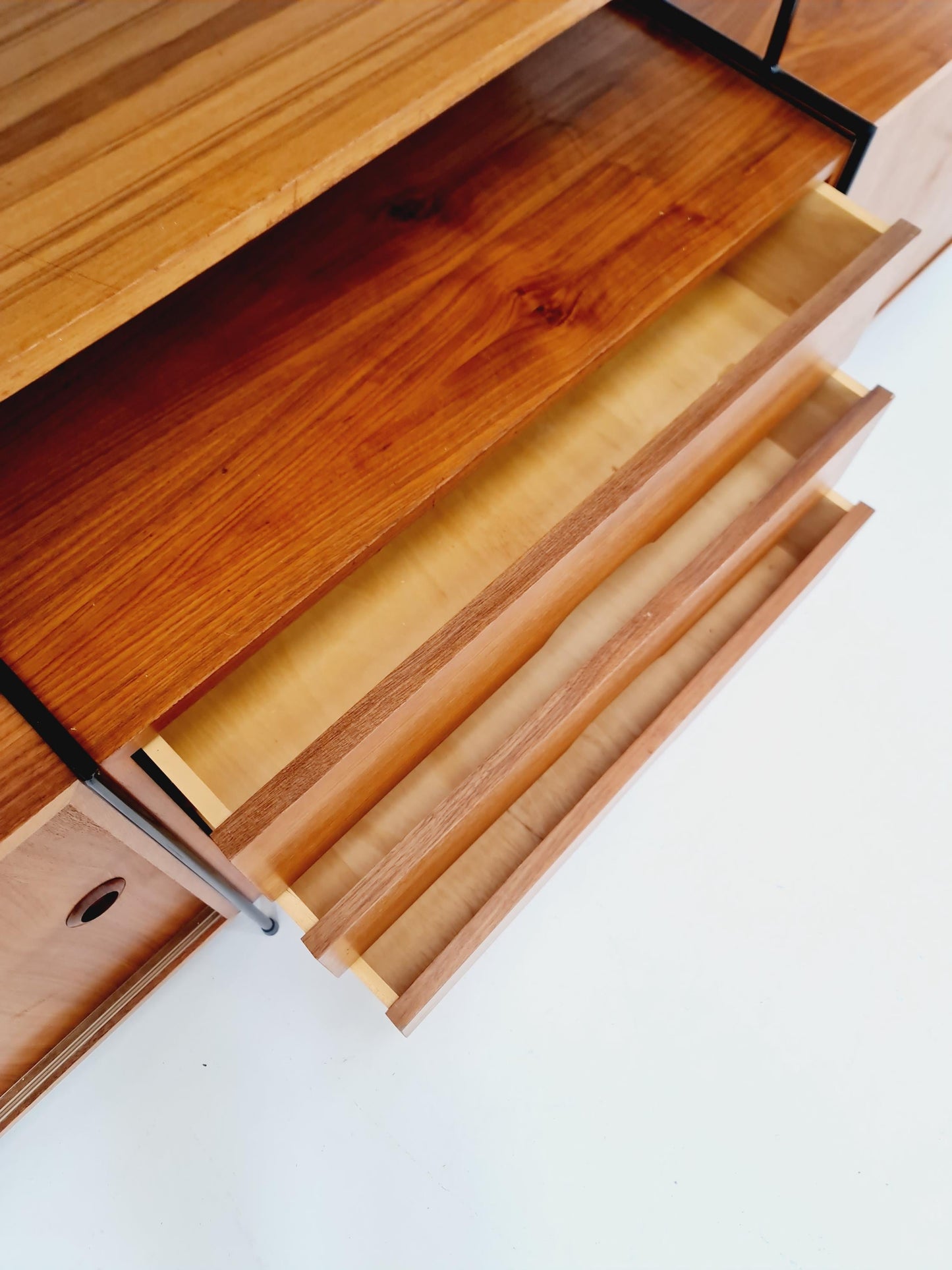 Mid century String shelf-system, bookcase with 3 cabinet and show case walnut wood by WHB Germany, 1950s