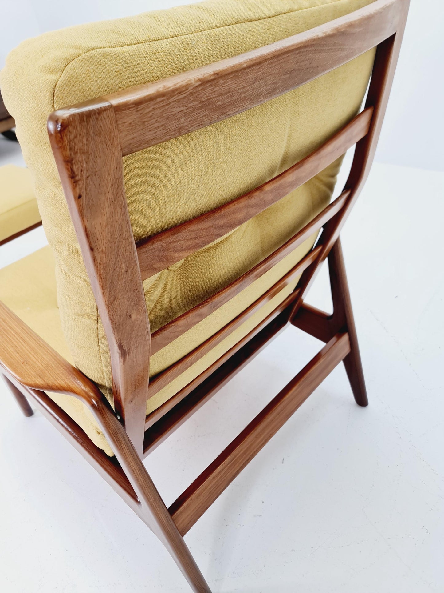 Mid Century Solid Walnut lounge chair/ Easy chair with Ottoman, 1960s