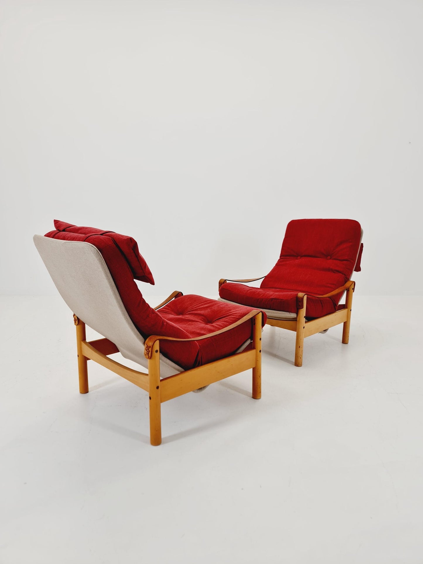 Mid-century vintage Safari Leather lounge chairs by Nili Stoppmobler denmark , 1970s Set of 2