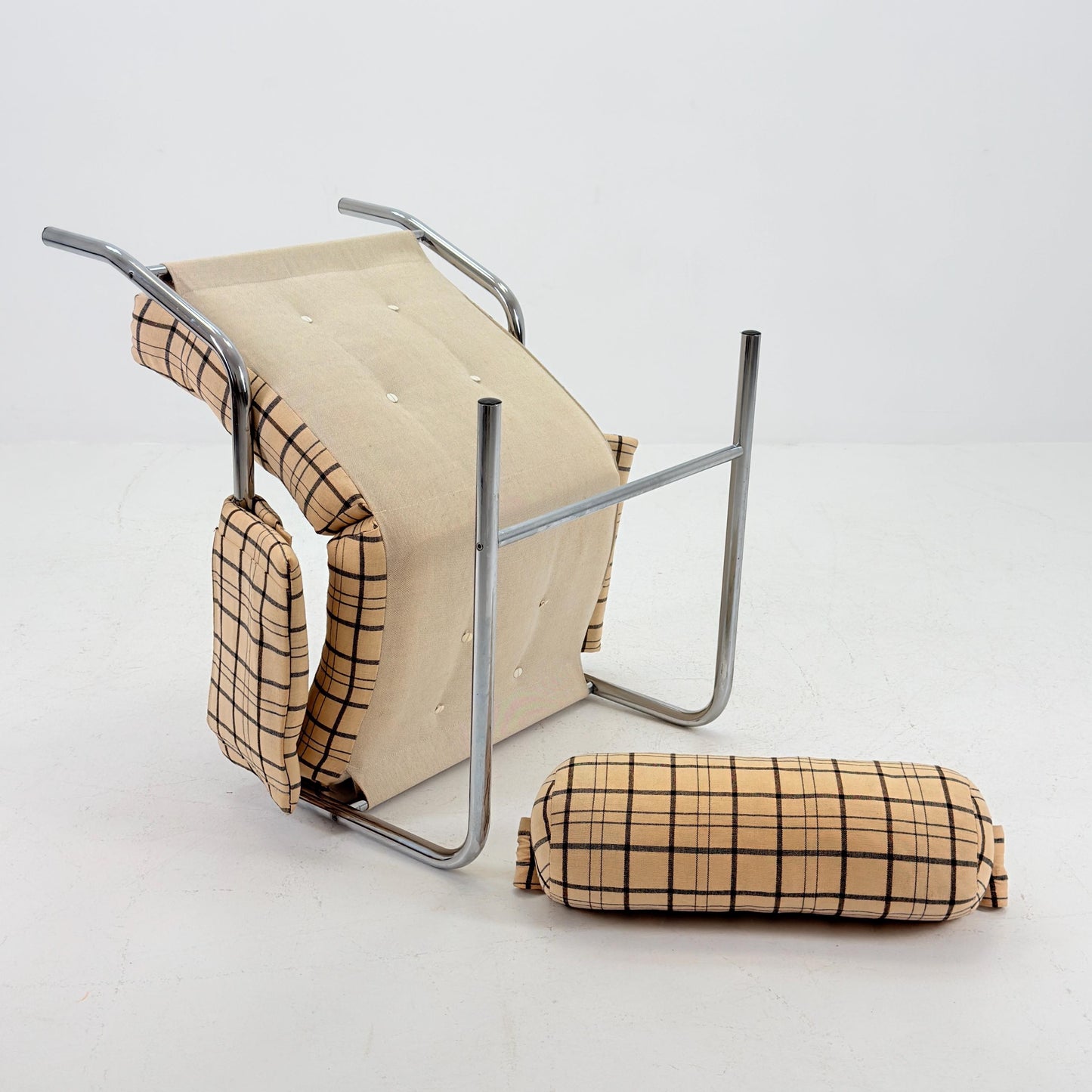 Mid century century Bauhaus tubular canvas armchair with pockets for Tomas Jelinek by IKEA 1980s