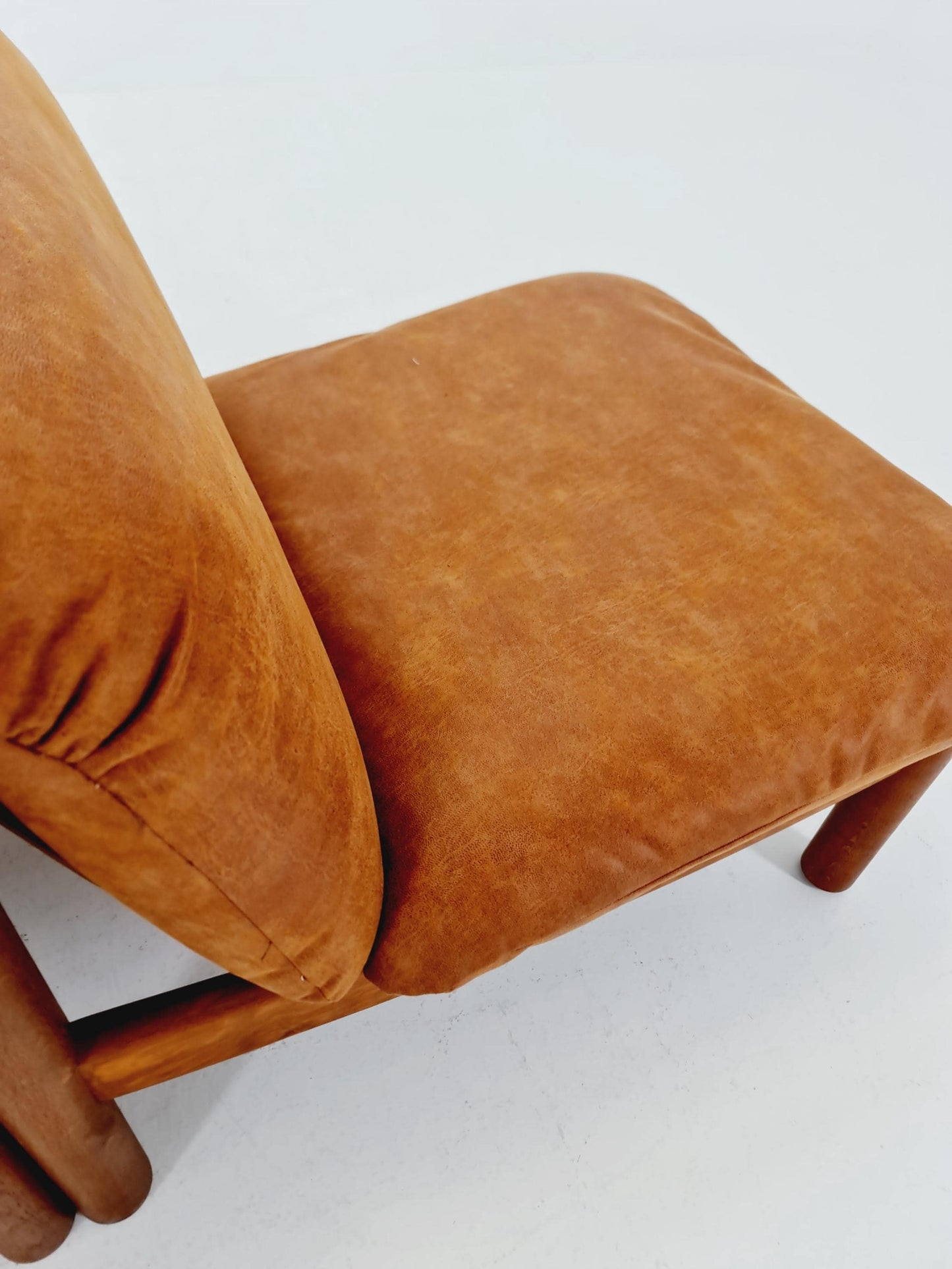 mid century loungechairs in leather and wood By Carl Straub Germany , 1960s Set of 2