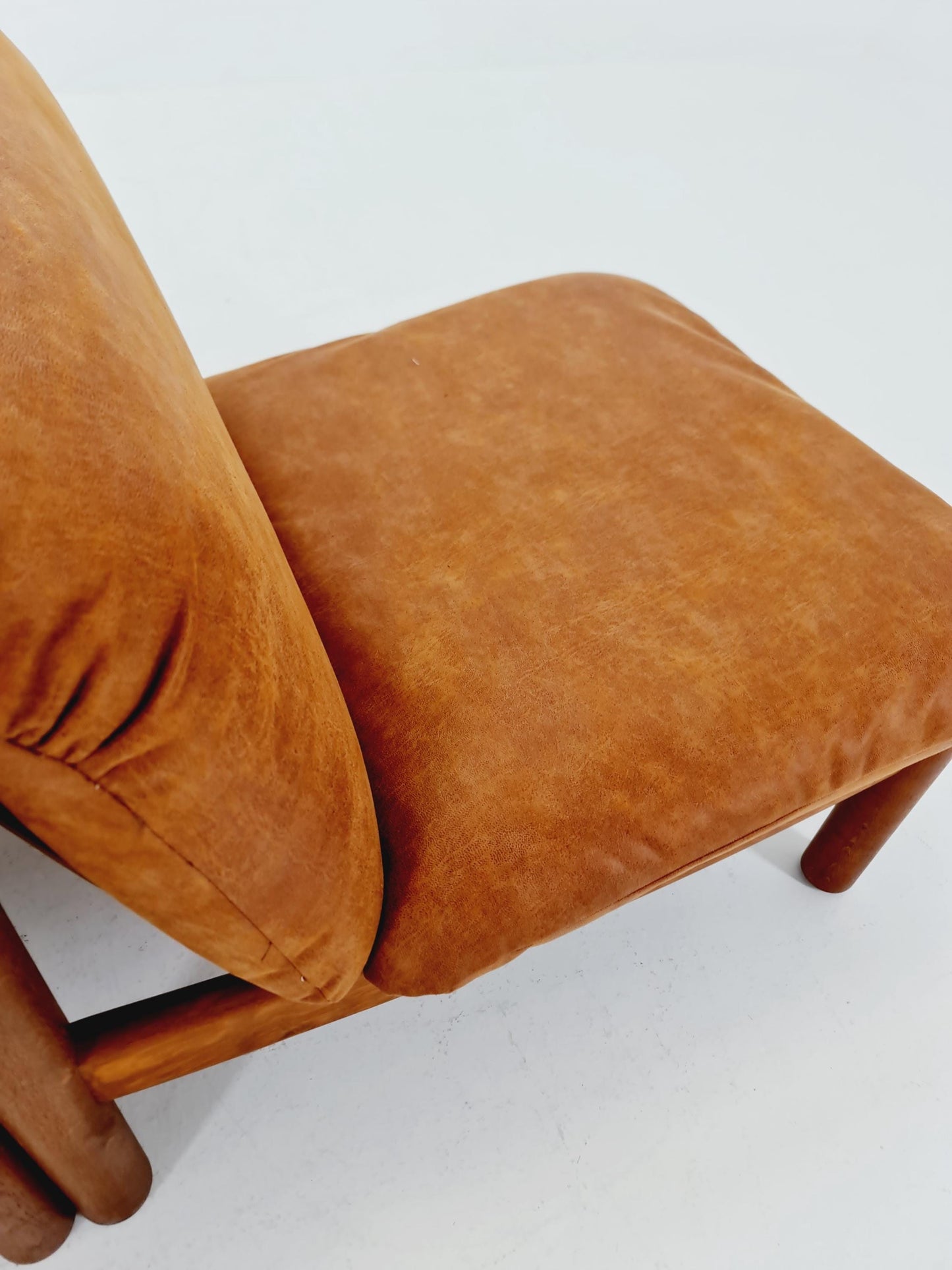 mid century loungechairs in leather and wood By Carl Straub Germany , 1960s Set of 2
