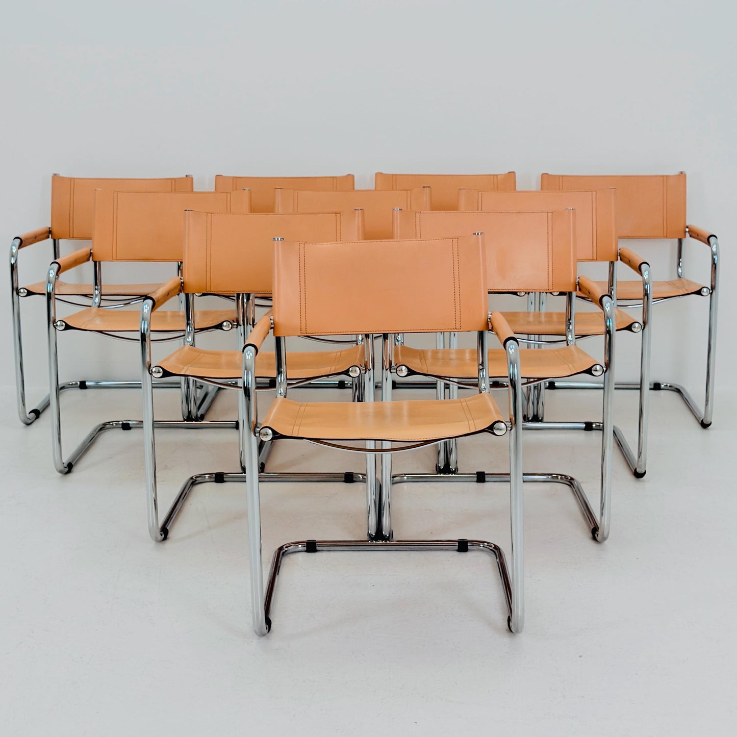 Set of 2 Mid century Bauhaus B34 Tan leather cantilever armchair by Mart Stam italy 1980s