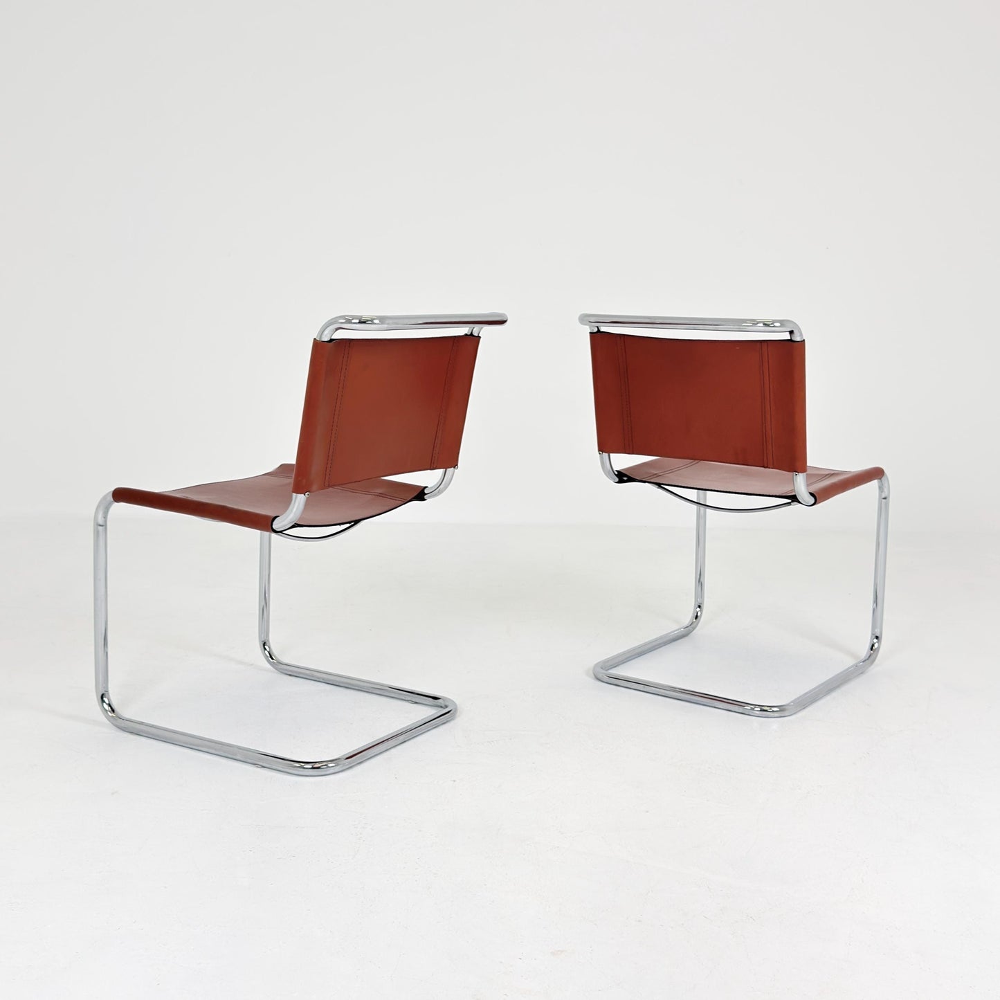 Set of 2 Vintage S33 Cantilever Chairs by Mart Stam – Italian 1980s Bauhaus Leather Chairs
