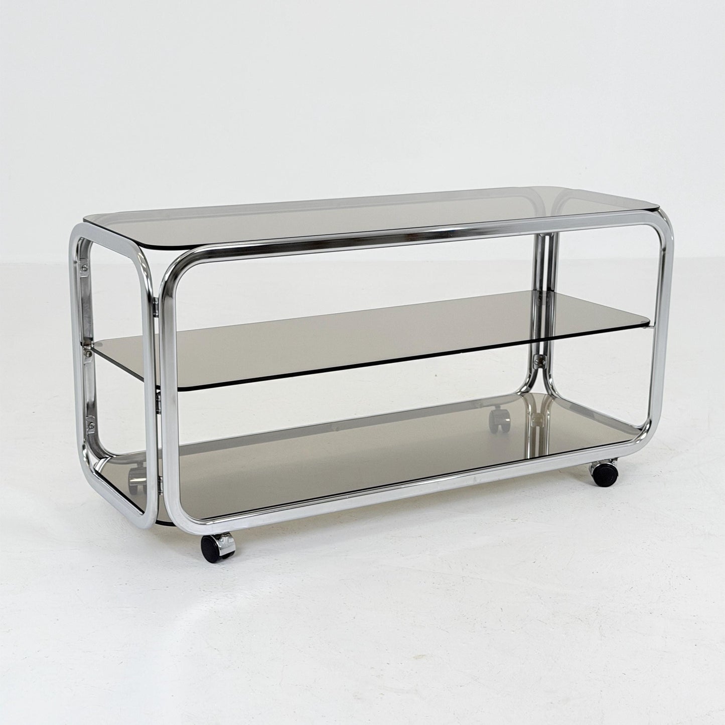 Mid-Century Chrome & Smoked Glass Serving Trolley | coffee table - console 1980s Italy