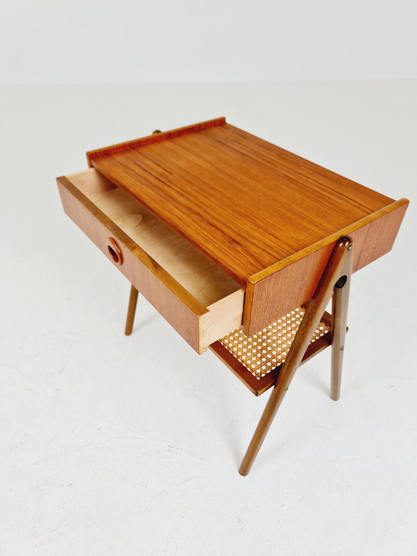 Danish Midcentury Side table/ Bedside table/ Night stand rattan and teak,