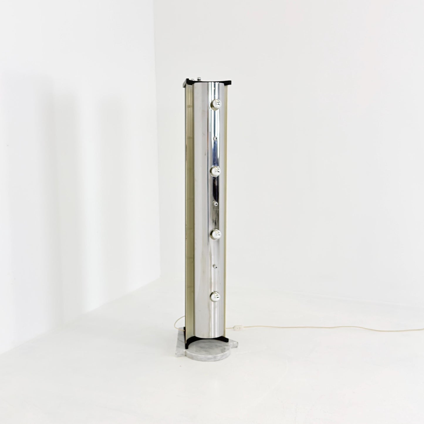 Rare Italian Space Age Floor Lamp, Chrome Sputnik Design, Marble Base, 1980s