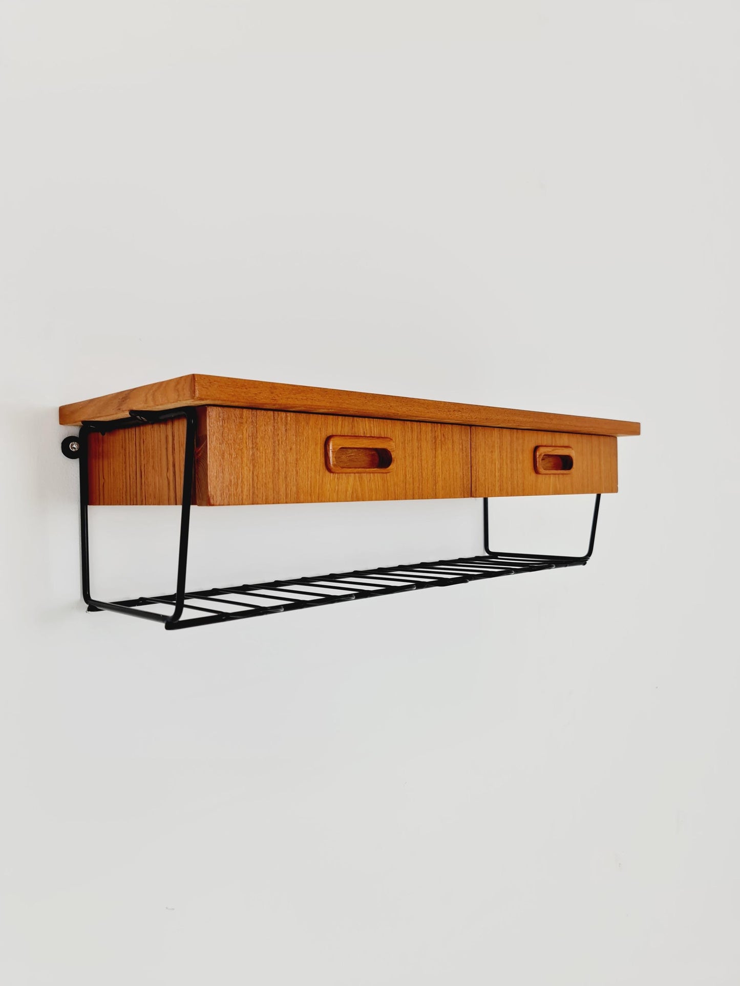 Scandinavian string teak floating/ hanging bedside table/ nightstand, 1960s