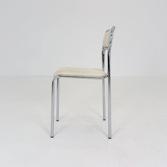 Mid Century Bauhaus minimalistic Tubular Chair | white Faux Leather | Minimalist Stackable Chair | 1980s Italy